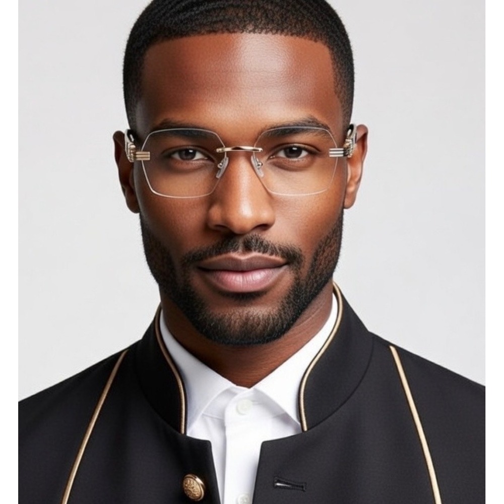 Mens Shades Octagon Glasses Gold Black Geometric Clear Lens Luxury Style Fashion